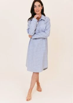 Sandwood Check Wool Blend Nightshirt -Fashion Pajama Shop womens wool cotton blend nightshirt sc