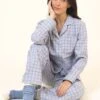 Sandwood Check Wool Blend Pyjamas -Fashion Pajama Shop womens wool pyjamas blue check sc2